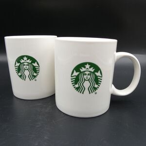 Starbucks Classic White Mug Coffee Cup Green Mermaid Logo 12 oz Pair 2016